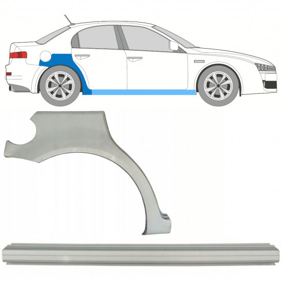 Kynnyspelti + takalokasuojan korjaussarja varten Alfa Romeo 159 2005-2012 / Oikea / Sarja 10316