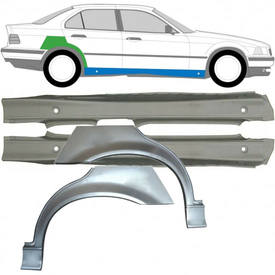 Kynnys ja takalokasuojan korjauspaneeli varten BMW 3 E36 1990-2000 / Vasen+Oikea / Sarja 9512