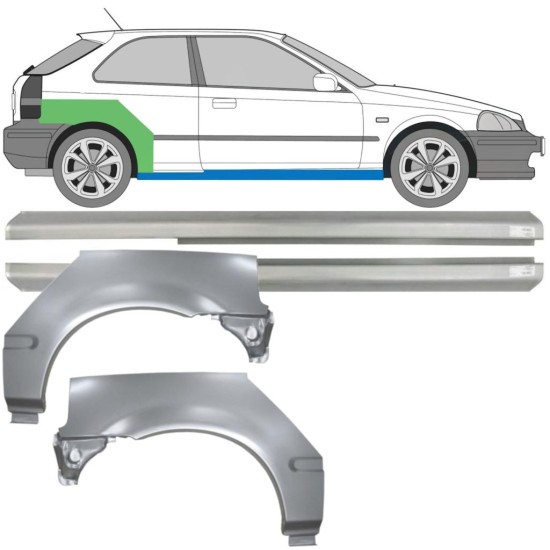Kynnyspelti + takalokasuojan korjaussarja varten Honda Civic EJ EK 1995-2001 / Vasen+Oikea / Sarja 10664
