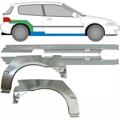Kynnyspelti + takalokasuojan korjaussarja varten Honda Civic 1991-1995 / Vasen+Oikea / Sarja 9539