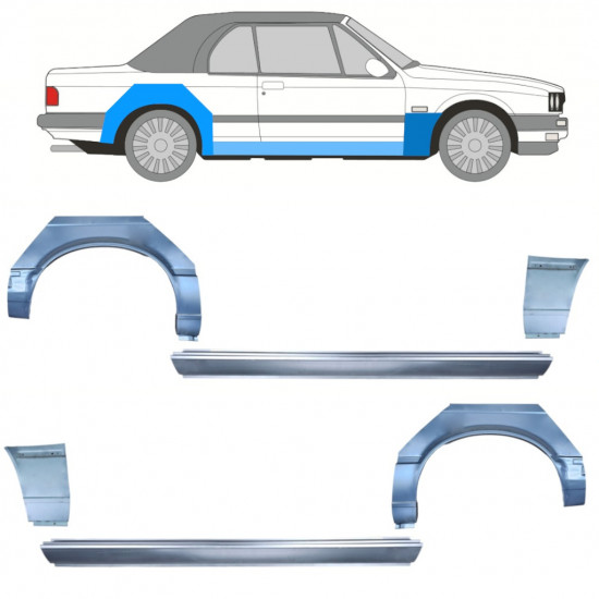 Kynnyksen, etulokasuojan ja takalokasuojan korjausosa varten BMW 3 E30 1985-1987 CABRIO / Sarja 12573