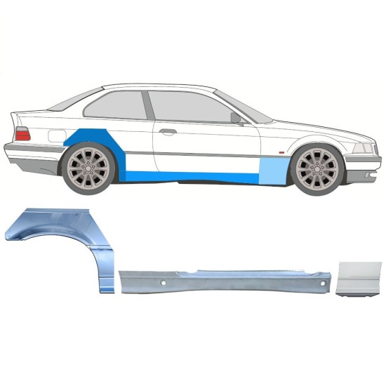Täysi kynnys ja etulokasuojan korjauspaneeli varten BMW 3 E36 1990-2000 / Oikea / COUPE / Sarja 17025