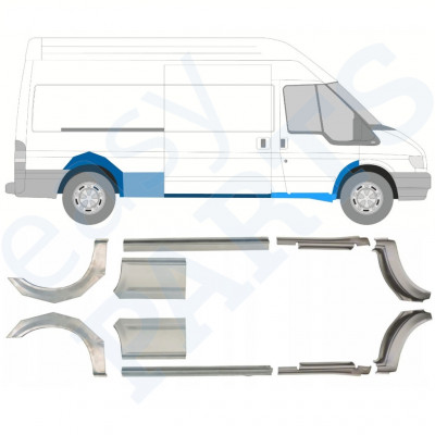 Kynnyspelti + takalokasuojan korjaussarja varten Ford Transit 2000-2013 / LWB / Vasen+Oikea / Sarja 10630