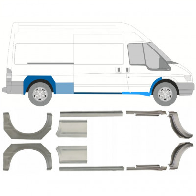 Kynnyspelti + takalokasuojan korjaussarja varten Ford Transit 2000-2013 / LWB / Vasen+Oikea / Sarja 10640