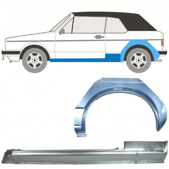 Kynnyspelti + takalokasuojan korjaussarja varten VW Golf 1 1979-1993 CABRIO / Vasen / Sarja 12578