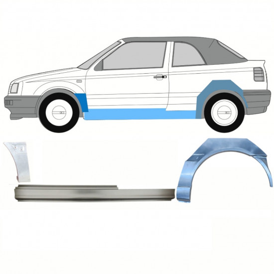 Kynnyksen, etulokasuojan ja takalokasuojan korjausosa varten VW Golf 3 1993-1998  CABRIO / Vasen / Sarja 12568