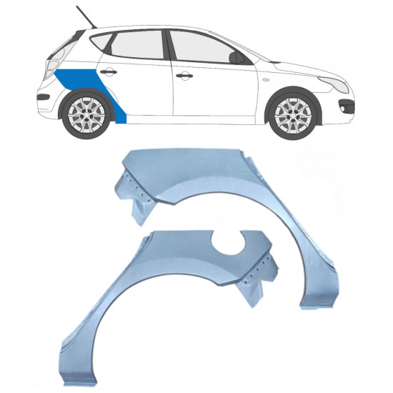 Takalokasuoja korjaussarja varten Hyundai I30 2007-2012 / Vasen+Oikea / Sarja 5472