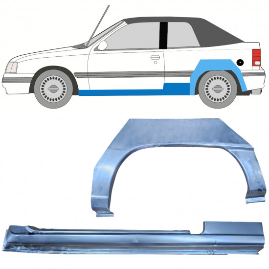 Kynnyspelti + takalokasuojan korjaussarja varten Opel Kadett E 1987-1993  CABRIO / Vasen / Sarja 12584