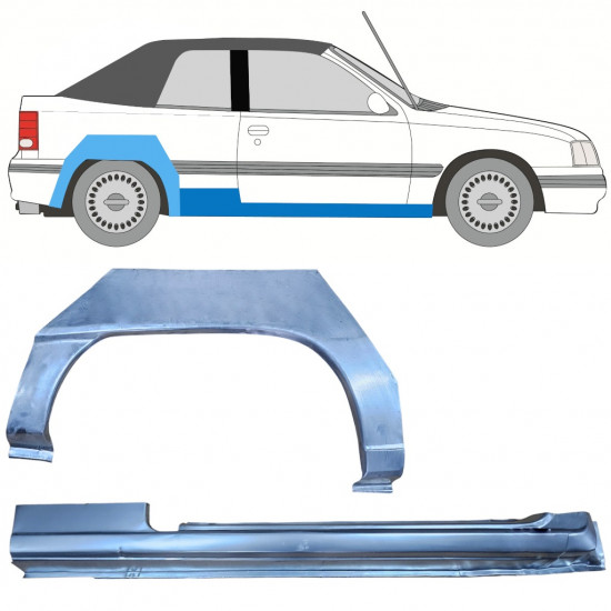 Kynnyspelti + takalokasuojan korjaussarja varten Opel Kadett E 1987-1993  CABRIO / Oikea / Sarja 12583