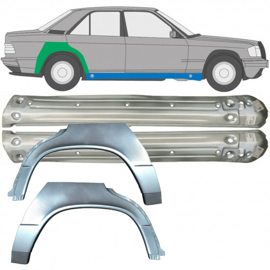 Kynnyspelti + takalokasuojan korjaussarja varten Mercedes 190 1982-1993 / Vasen+Oikea / Sarja 9522