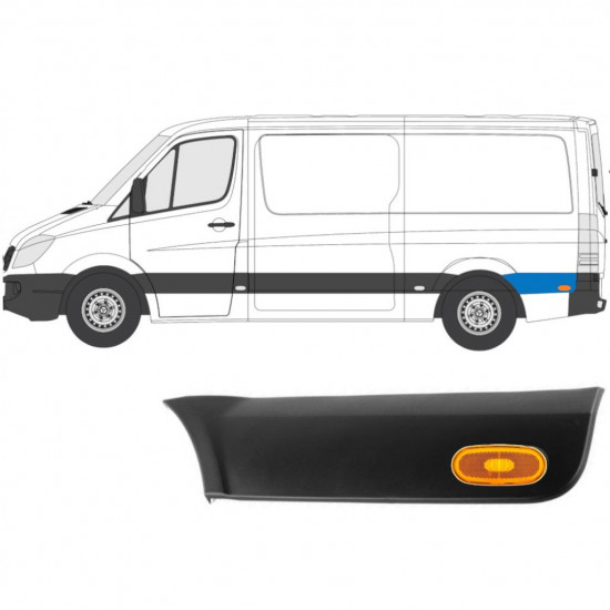 Takalokasuojan koristelista lampulla varten Mercedes Sprinter 2006- / Vasen / Sarja 10685