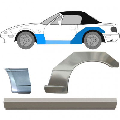 Kynnyksen, etulokasuojan ja takalokasuojan korjausosa varten Mazda MX-5 1989-1998 / Vasen / Sarja 12581