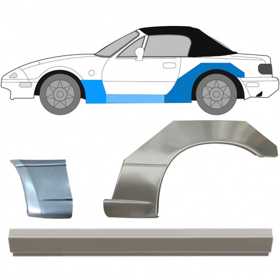 Kynnyksen, etulokasuojan ja takalokasuojan korjausosa varten Mazda MX-5 1989-1998 / Vasen / Sarja 12581