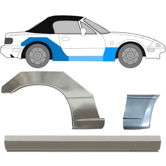 Kynnyksen, etulokasuojan ja takalokasuojan korjausosa varten Mazda MX-5 1989-1998 / Oikea / Sarja 12580