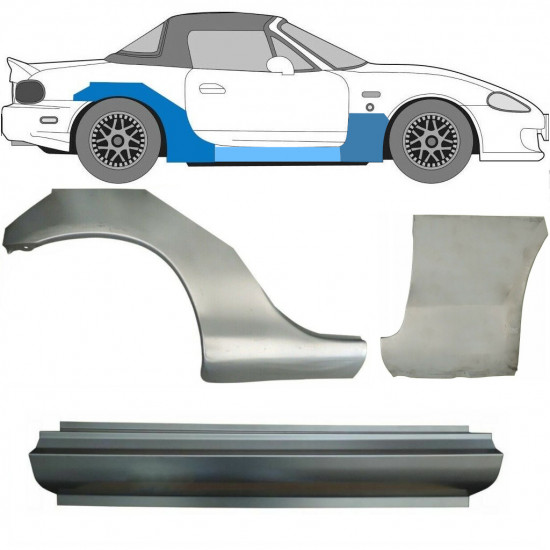 Kynnyksen, etulokasuojan ja takalokasuojan korjausosa varten Mazda MX-5 1998-2005 NB / Oikea / Sarja 11150