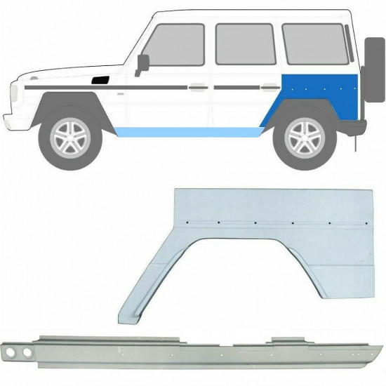 Kynnyspelti + takalokasuojan korjaussarja varten Mercedes G-Class 1979- / Vasen / Sarja 10006