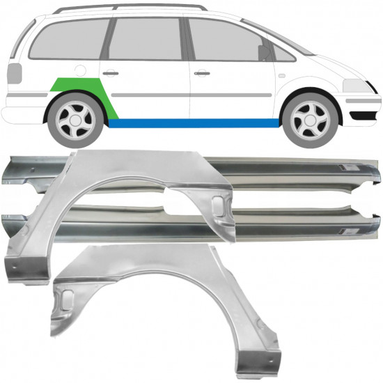 Kynnys ja takalokasuojan korjauspaneeli varten Volkswagen Sharan 1995-2000 / Sarja 9490