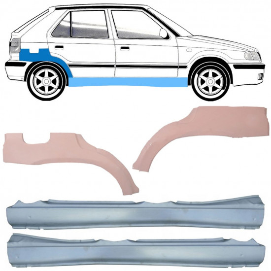 Kynnyspelti + takalokasuojan korjaussarja varten Skoda Felicia 1994-2001 / Vasen+Oikea / Sarja 10108