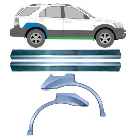 Kynnyspelti + takalokasuojan korjaussarja varten Kia Sorento 2002-2009 / Vasen+Oikea / Sarja 10696