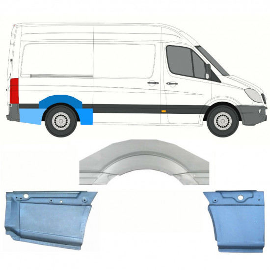 Takalokasuoja korjaussarja varten Mercedes Sprinter 2006- / MWB / Oikea / Sarja 8715