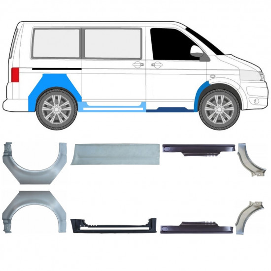 Kynnyspelti + takalokasuojan korjaussarja varten Volkswagen Transporter T5 2003- / SWB / Sarja 11533