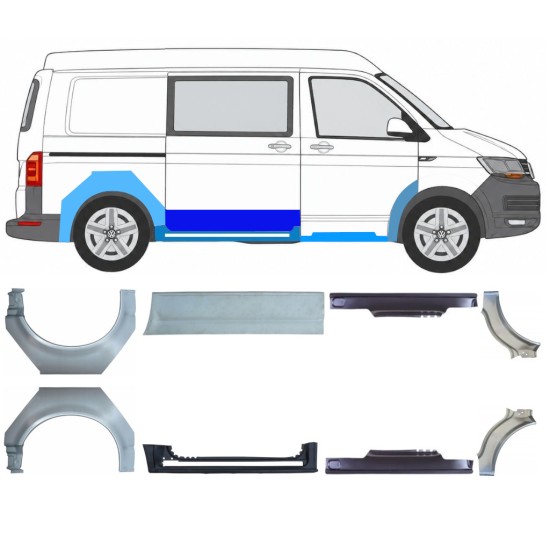 Kynnyspelti + takalokasuojan korjaussarja varten Volkswagen Transporter T6 2015-2024 17135