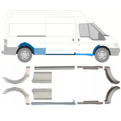 Kynnyspelti + takalokasuojan korjaussarja varten Ford Transit 2000-2013 / LWB / Vasen+Oikea / Sarja 10630