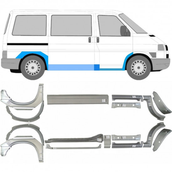 Kynnyksen, etulokasuojan ja takalokasuojan korjausosa varten VW Transporter T4 1990-  / SWB / MWB / Sarja 7147